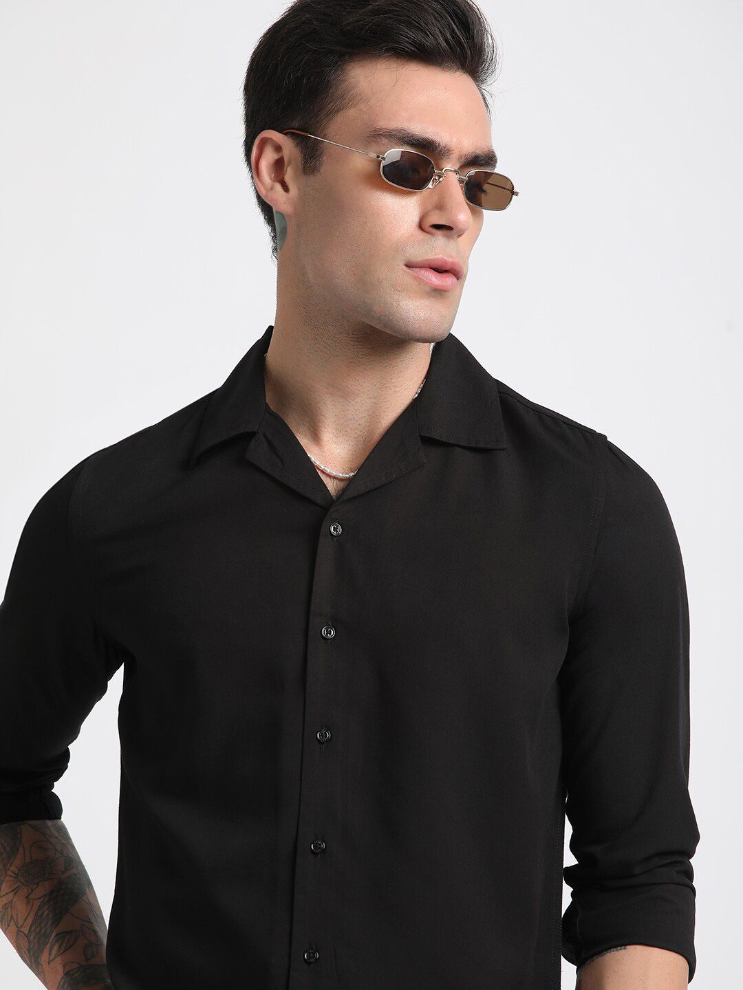 THE BEAR HOUSE Slim Fit Cuban Collar Long Sleeve Casual Shirt