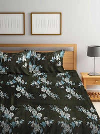 KLOTTHE Olive Floral Woolen 300 TC Cadar Tempat Tidur Halus King dengan 2 Sarung Bantal-250X225 cm