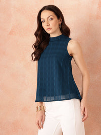 all about you Vertically Self-Striped High-Neck A-Line Top