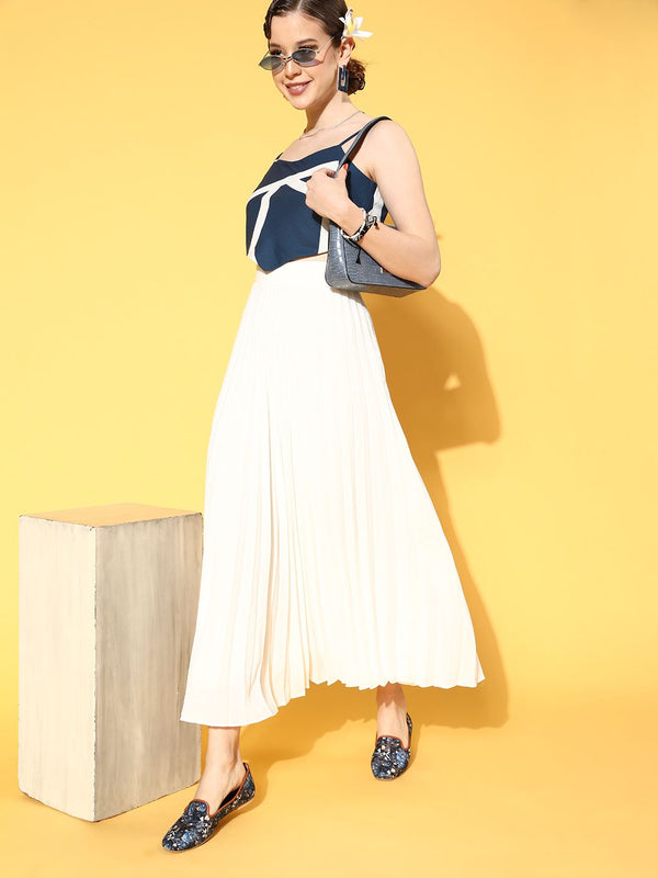 Berrylush Wanita Deep Navy Blue Geometric Scarf Top