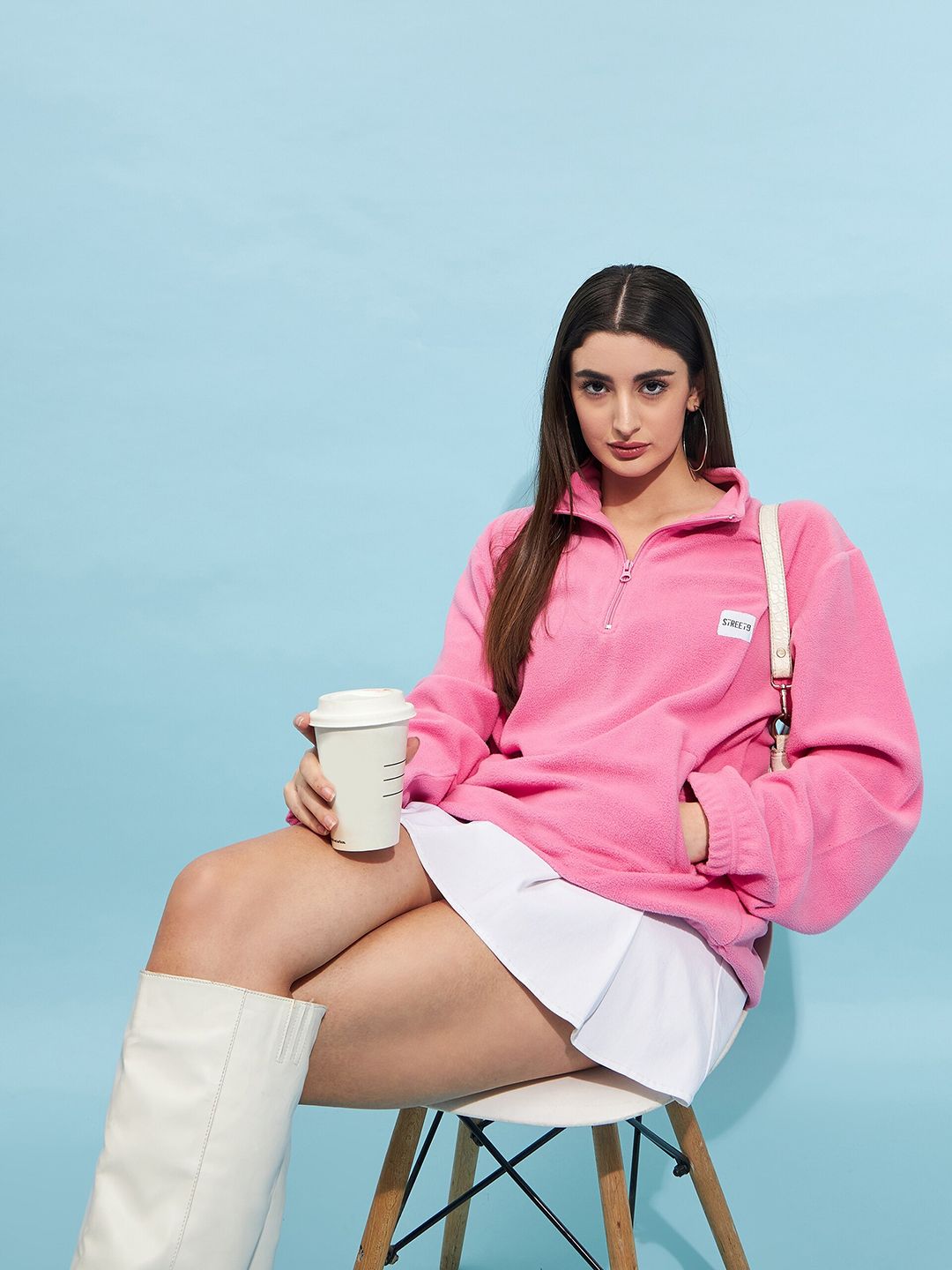 STREET 9 Pink Mock Collar Oversized Sweatshirt