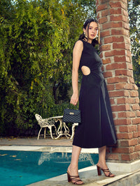 SASSAFRAS Black Cut-Out Detail A-Line Midi Dress