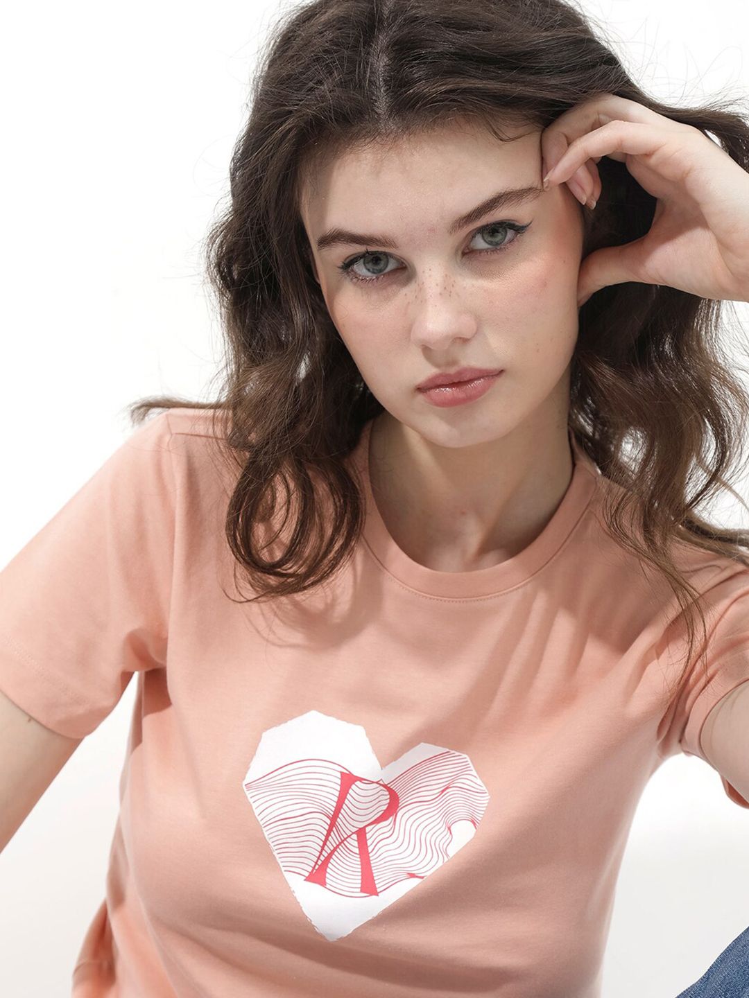 RAREISM Round Neck Short Sleeves Printed Cotton T-shirt
