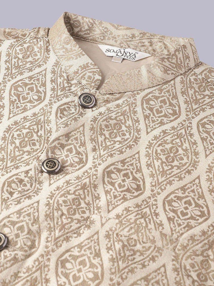 SOJANYA PLUS Rekaan Tenun Etnik Kurta & Piyama Lurus Biasa Dengan Jaket Nehru