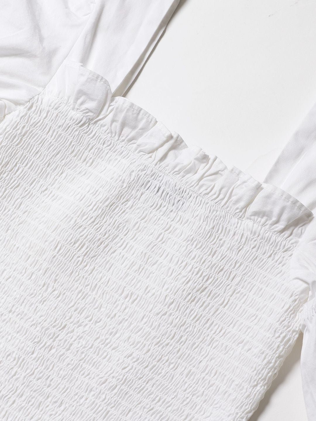 STREET 9 White Smocked Fitted Pure Cotton Top