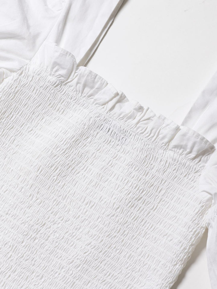 STREET 9 White Smocked Fitted Pure Cotton Top