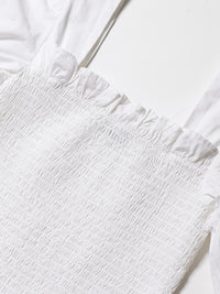 STREET 9 White Smocked Fitted Pure Cotton Top