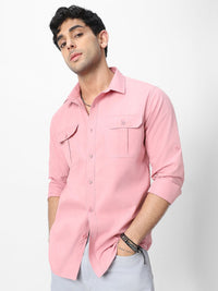 Urbano Fashion Men Spread Collar Solid Cotton Casual Shirt