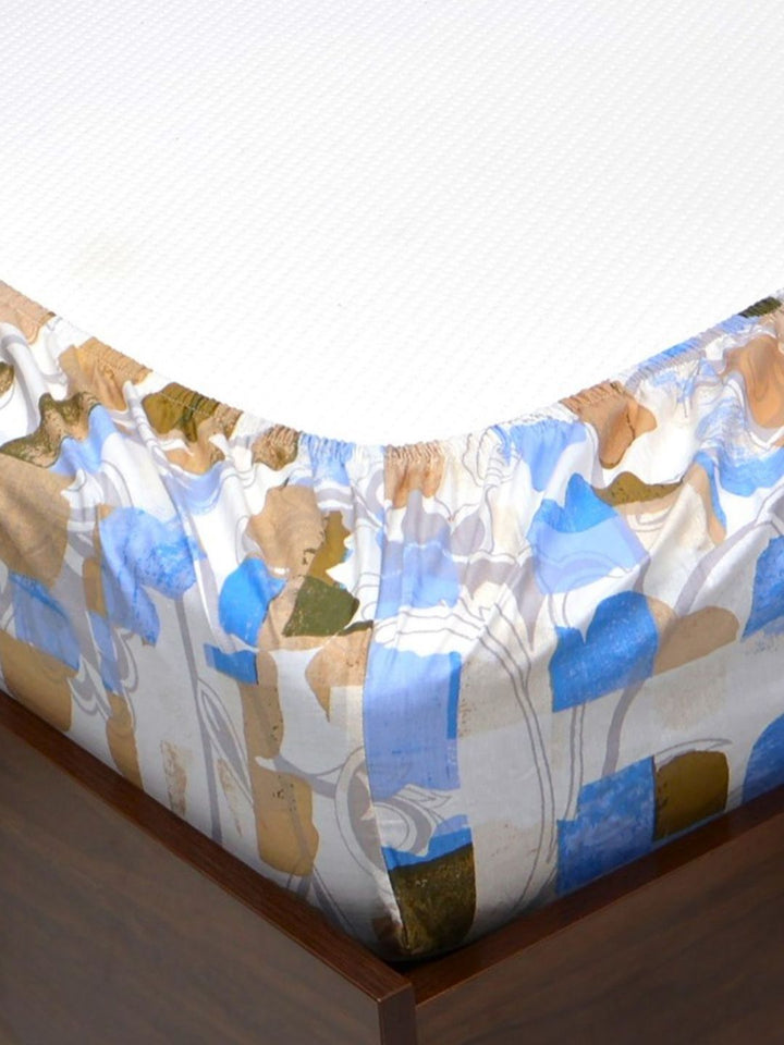 BOMBAY DYEING Allure White & Brown Printed 144 TC Pure Cotton Queen Fitted Bedsheet Set