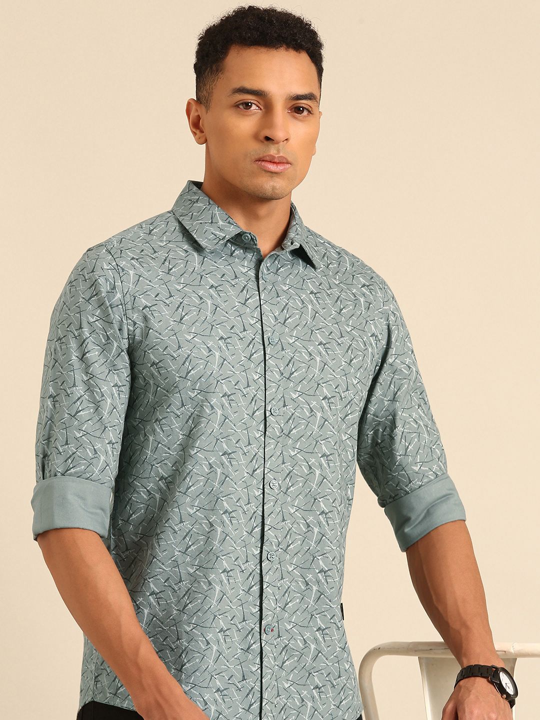 Being Human Slim Fit Opaque Printed Pure Cotton Casual Shirt