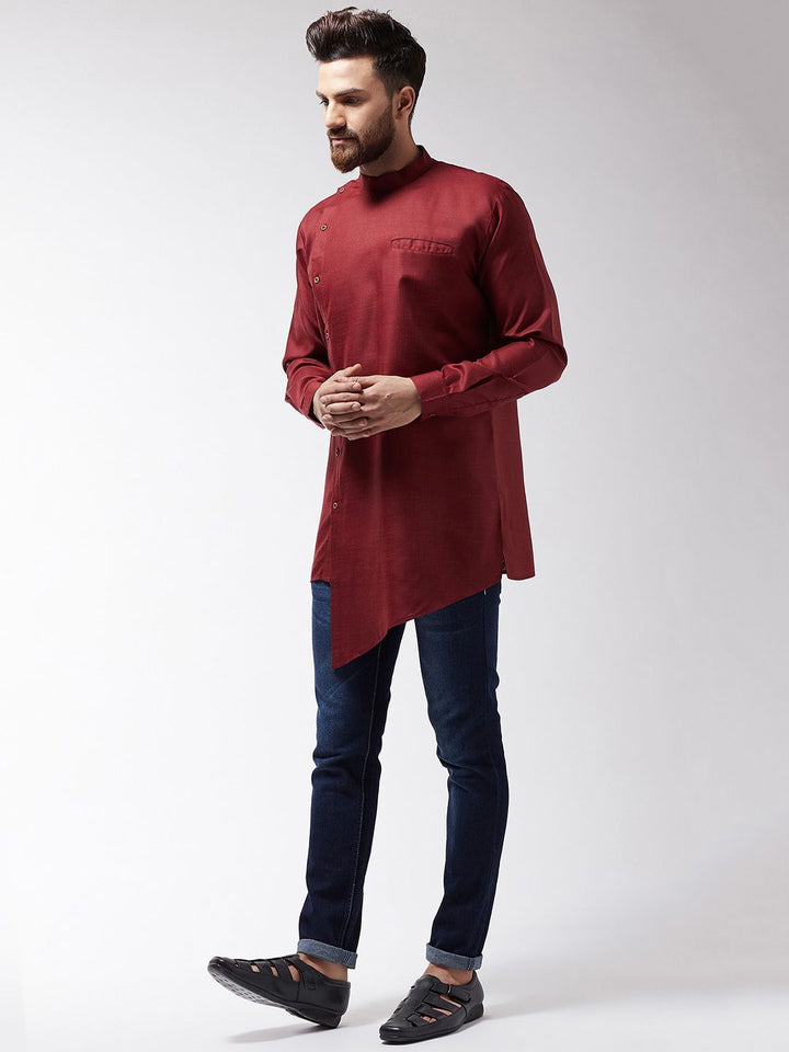 SOJANYA Men Maroon Solid Straight Kurta