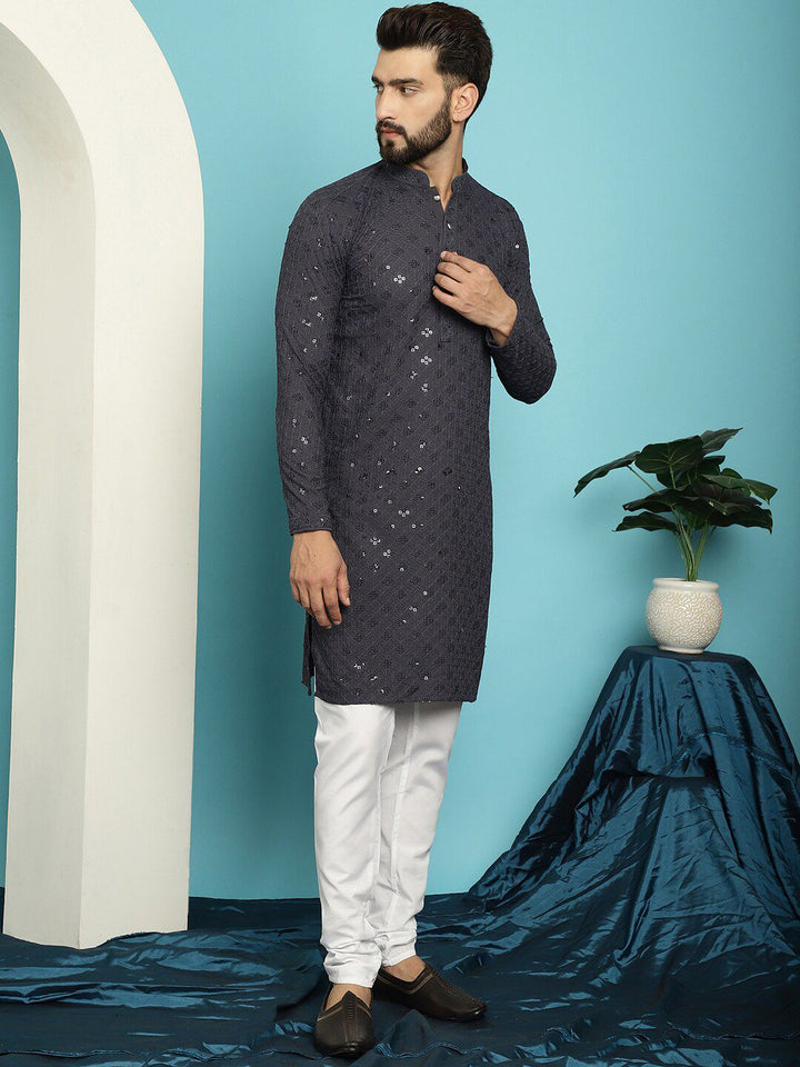 SOJANYA Ethnic Motifs Embroidered Sequinned Pure Cotton Kurta with Churidar