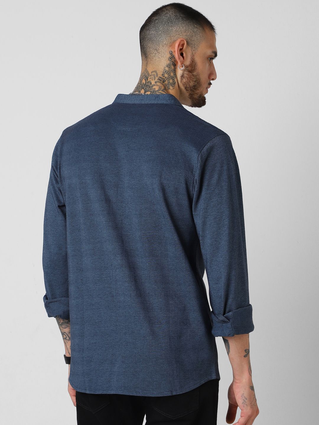 VASTRADO Classic Slim Fit Mandarin Collar Cotton Shirt