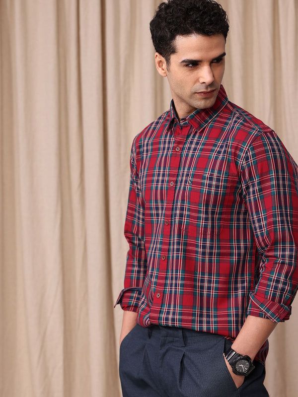 Mr Bowerbird Men Tailored Fit Tartan Checks Opaque Pure Cotton Casual Shirt