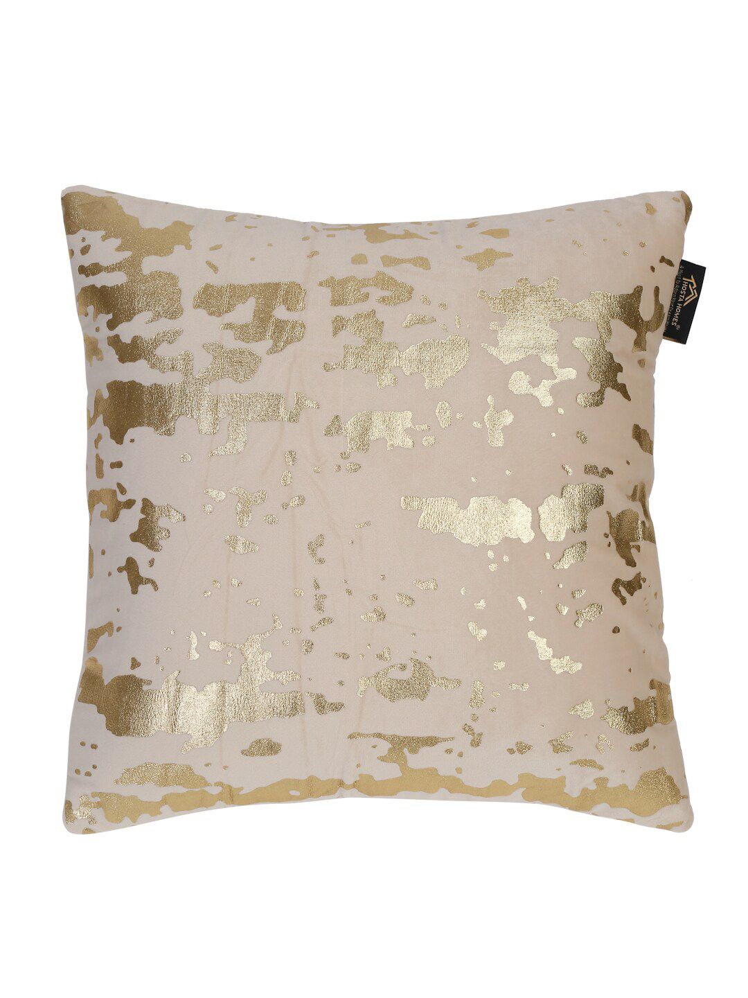 HOSTA HOMES Beige & Gold-Toned 5 Pcs Abstract Velvet Square Cushion Covers