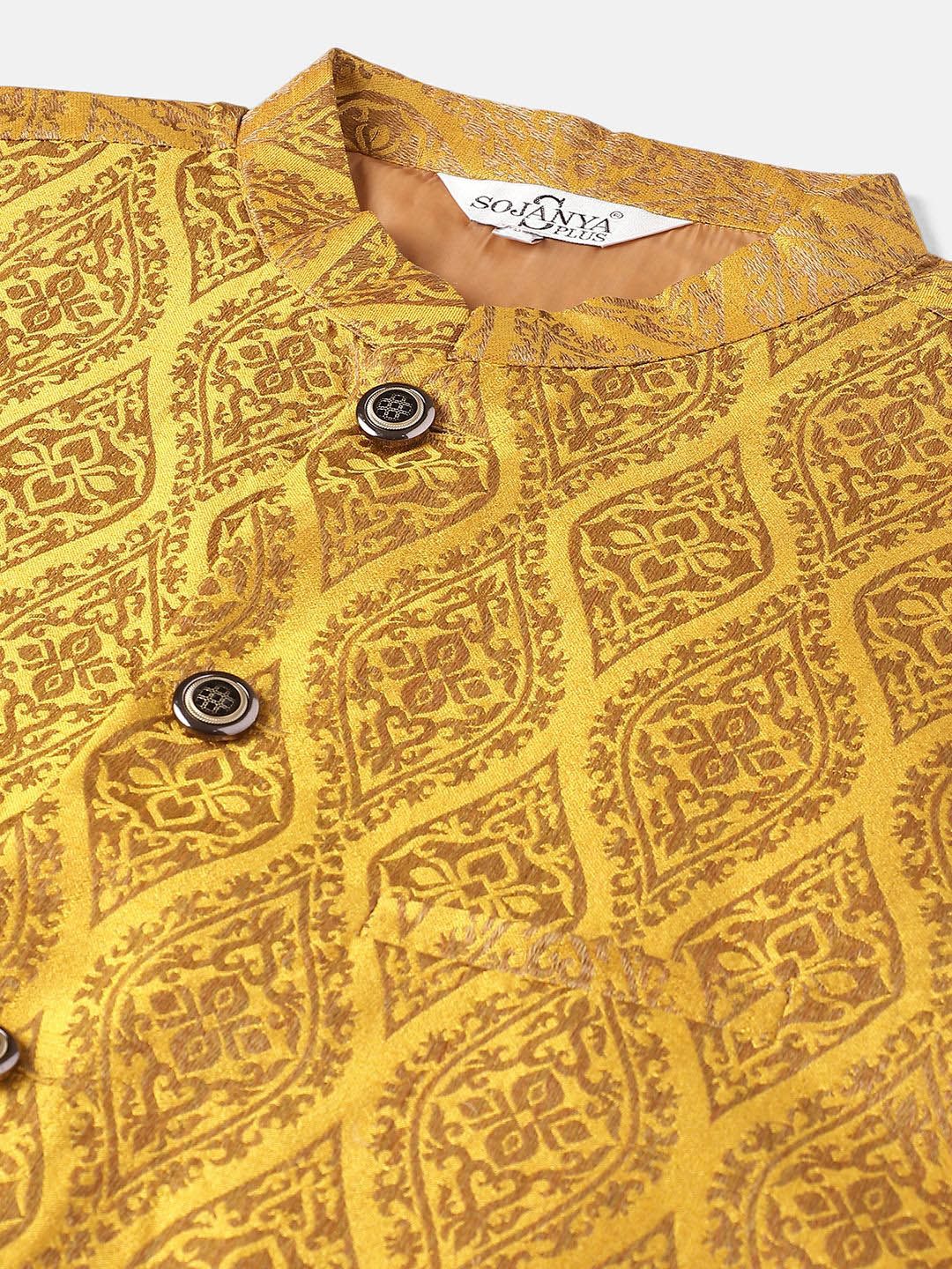 SOJANYA PLUS Ethnic Woven Design Regular Straight Kurta & Pyjamas With Nehru Jacket