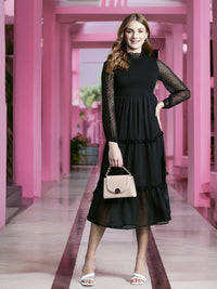 DressBerry Schiffli Smocked Tiered A-Line Midi Dress