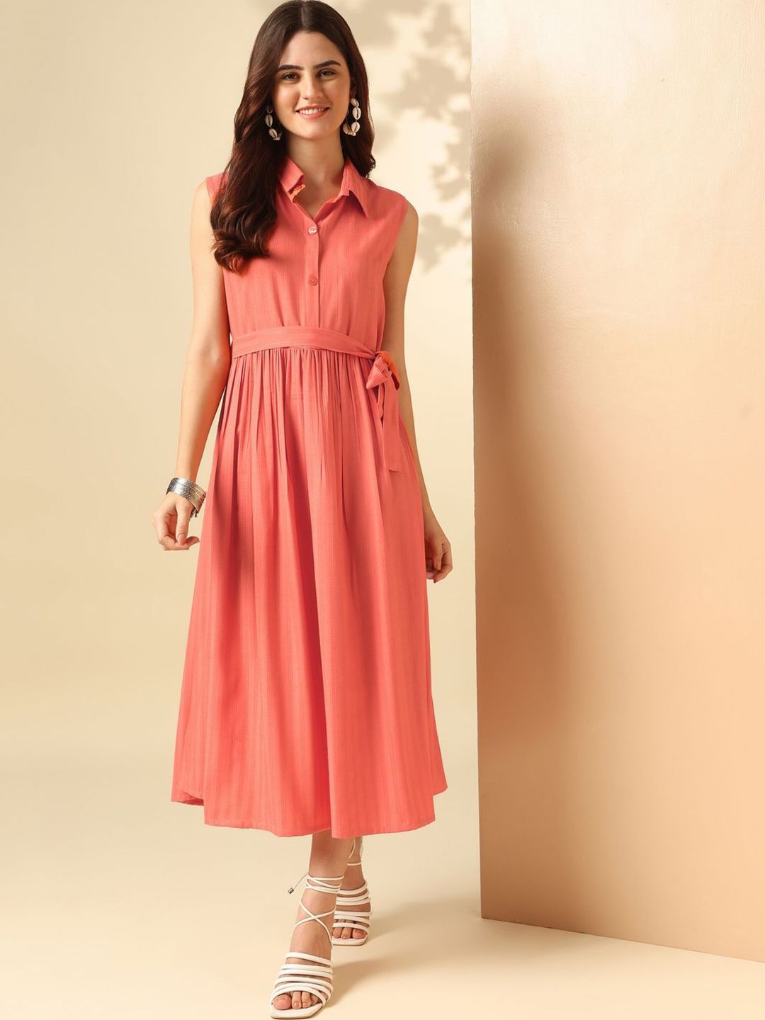 Anouk Shirt Collar Fit and Flare Midi Dress