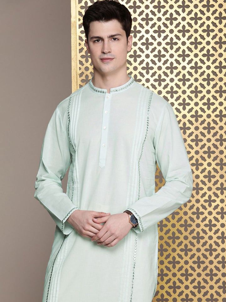 House of Pataudi Mirror Embroidery Jashn Kurta with Pintucks