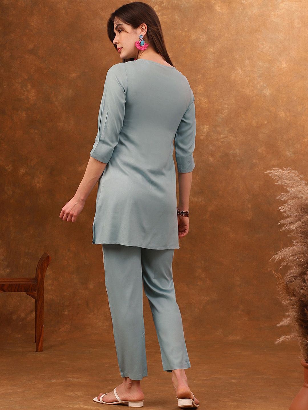 Anouk Blue Embroidered Tunic With Trousers Co-Ords