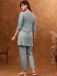 Anouk Blue Embroidered Tunic With Trousers Co-Ords