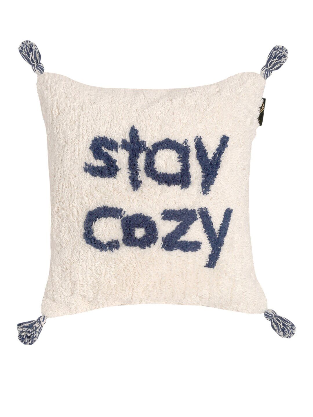 HOSTA HOMES Set Of 2 Blue & White Geometric Embroidered Pure Cotton Square Cushion Covers