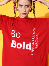 STREET 9 Women Red Printed Cotton Drop-Shoulder Sleeves Bio Finish T-shirt