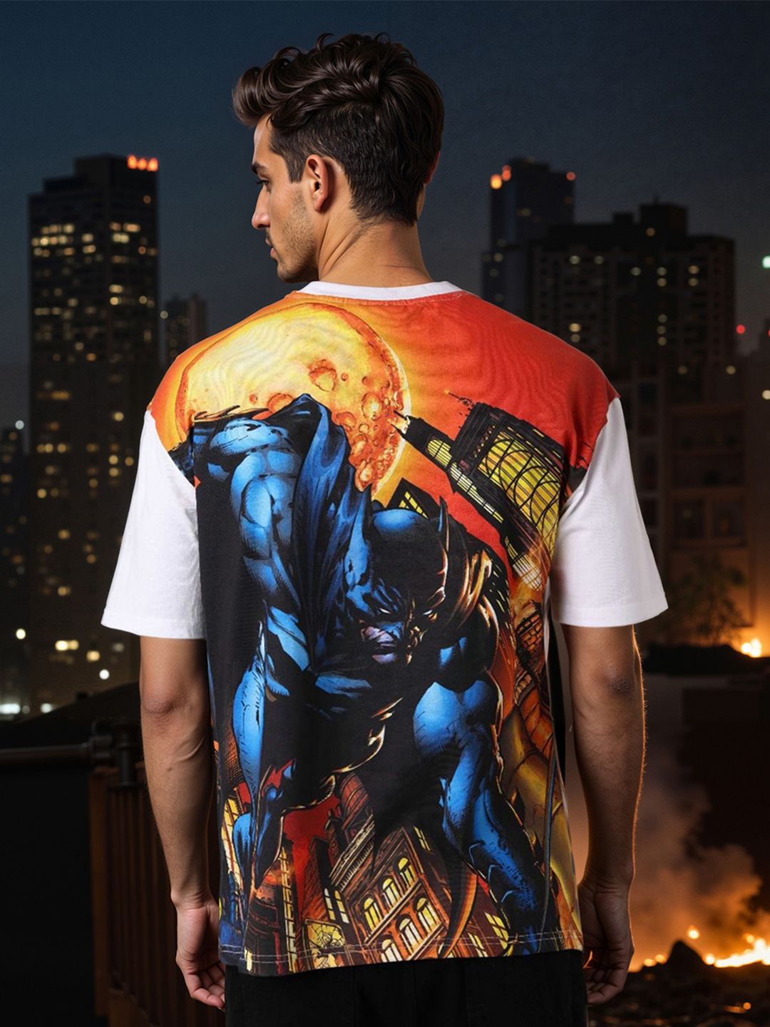The Indian Garage Co Men Batman Graphic Printed Round Neck Pure Cotton Boxy T-shirt