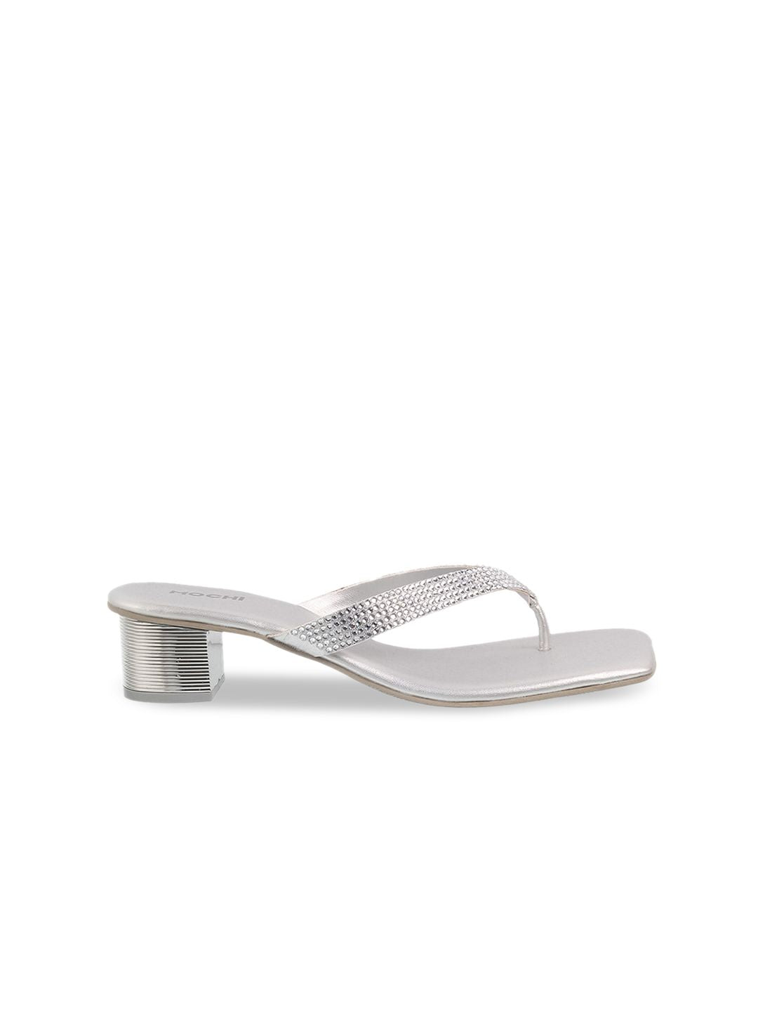 Mochi Women Silver-Toned Embellished Block Heels