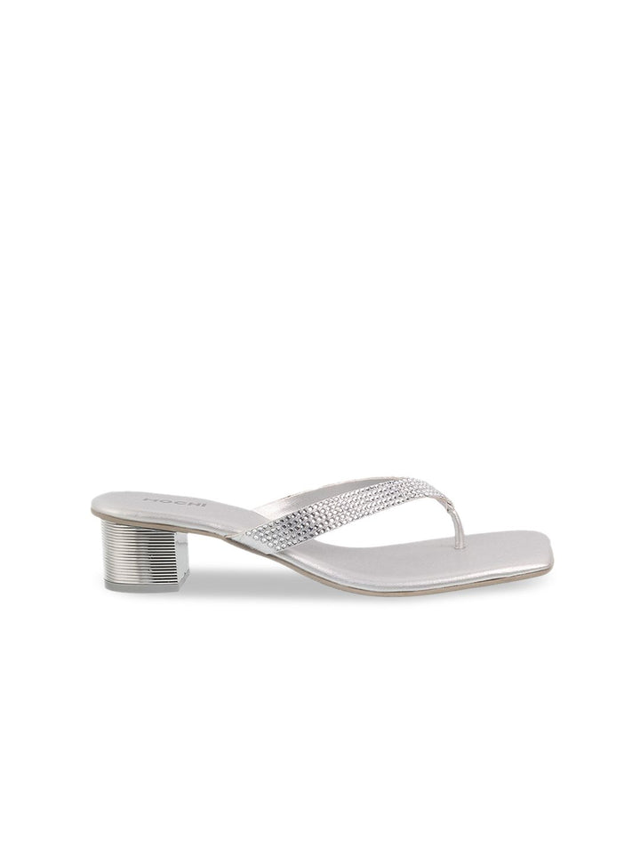 Mochi Women Silver-Toned Embellished Block Heels