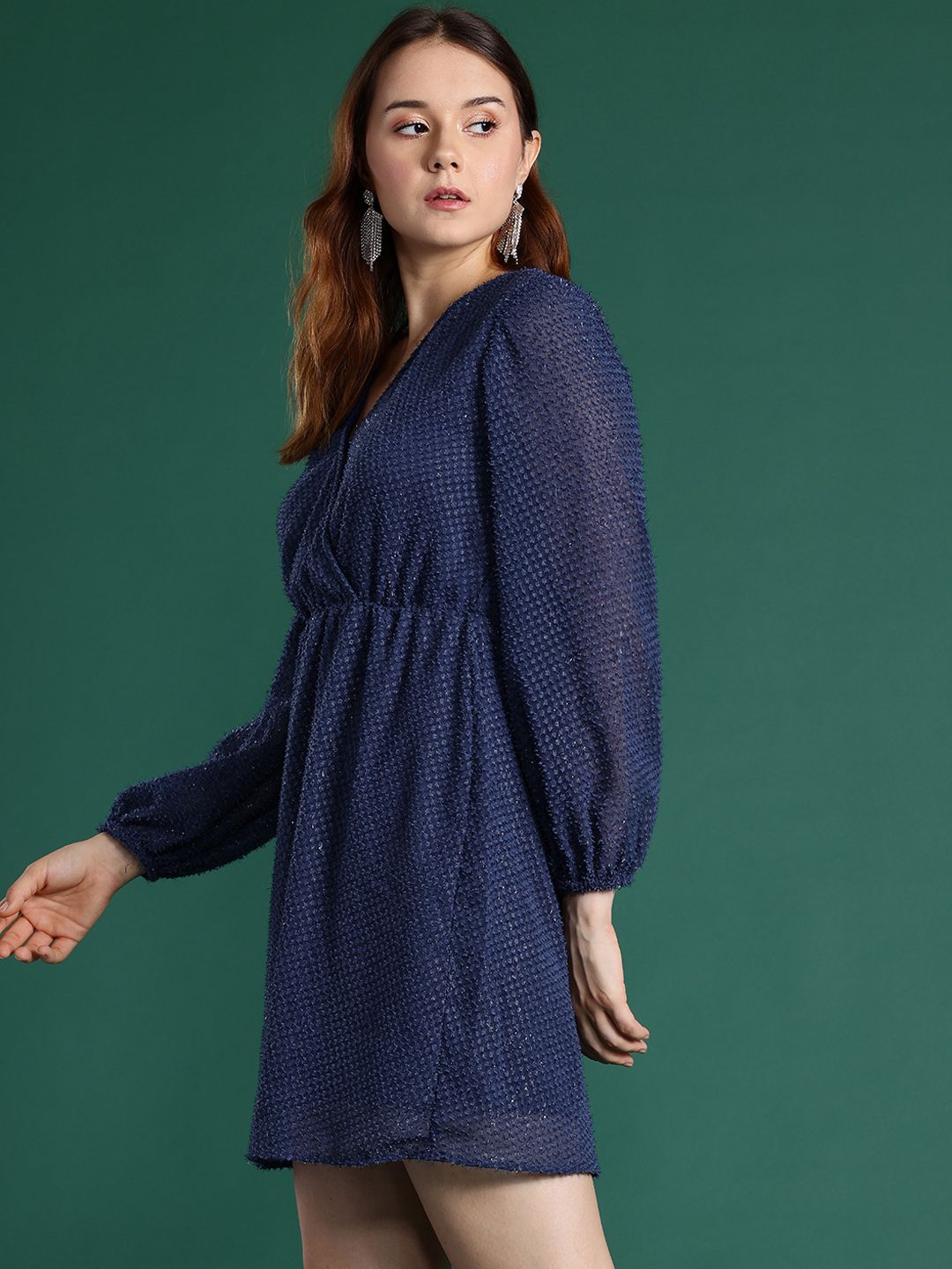 DressBerry Dobby Finish Puff Sleeve Mini Dress