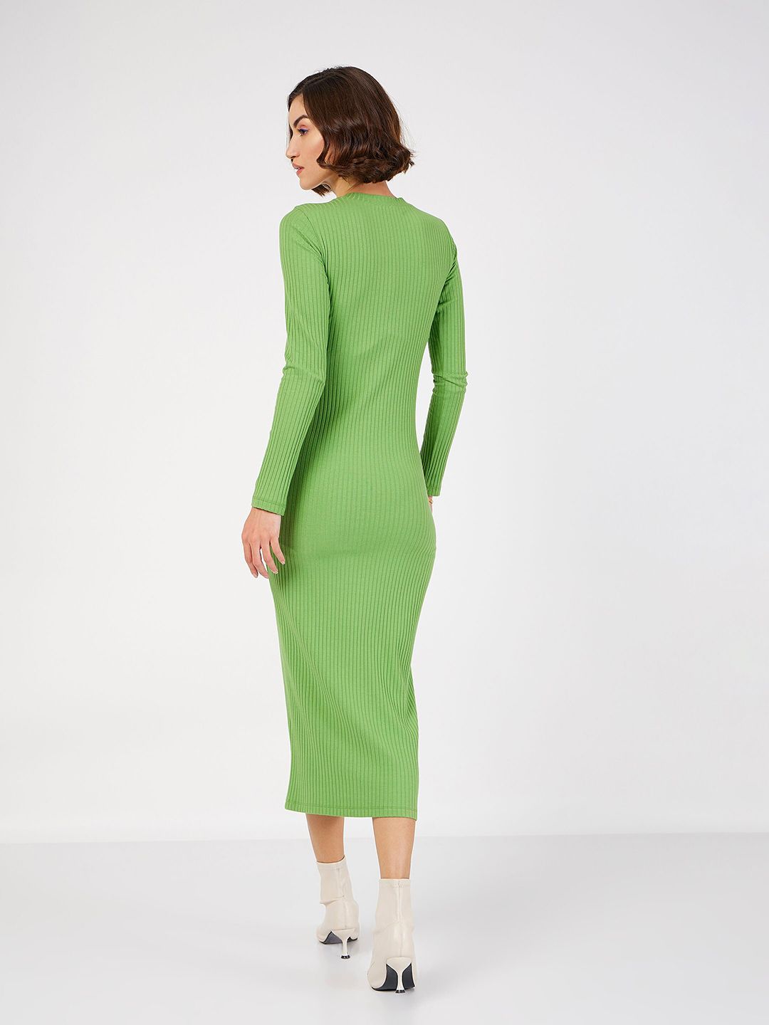 SASSAFRAS Green Ribbed Sheath Midi Dress