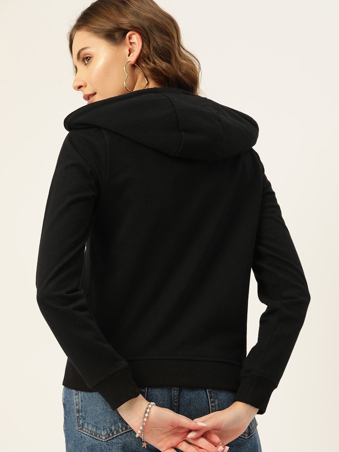 DressBerry Women Black Solid Hooded Sweatshirt
