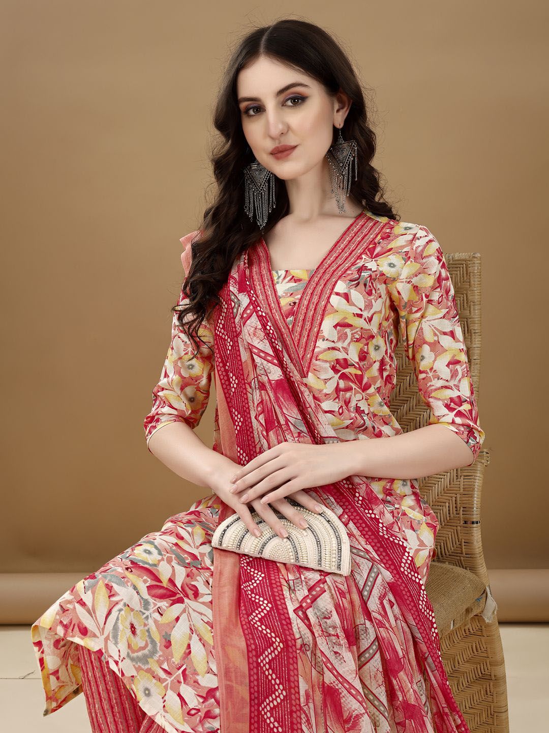 KALINI Women Floral Printed Regular Kurta with Trousers & Dupatta