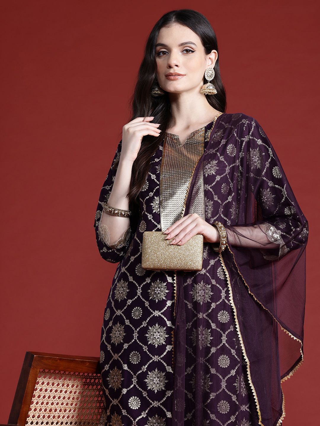 Anouk Ethnic Motifs Print Kurta with Salwar & Dupatta