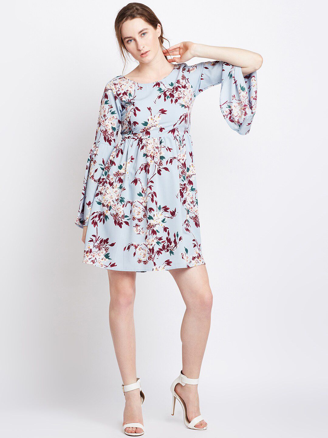 Berrylush Women Blue Printed A-Line Dress