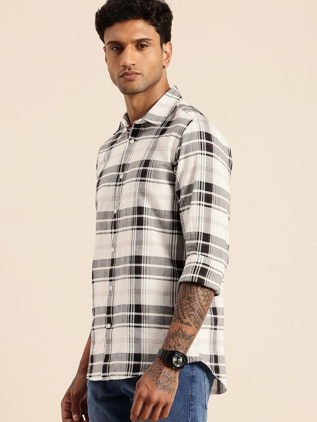 Being Human Pure Cotton Slim Fit Checked Casual Shirt