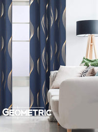 URBAN SPACE Navy Blue & Gold-Toned Printed Black Out Window Curtain