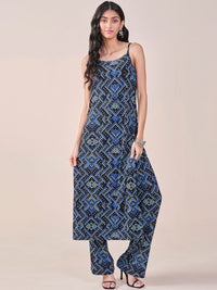 Global Desi Printed Shoulder Straps Kurta with Trousers