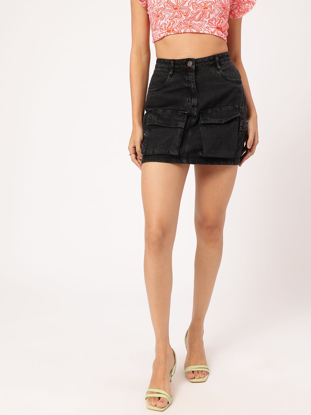 DressBerry Urban Utility Cargo Style Mini Denim Pencil Skirt