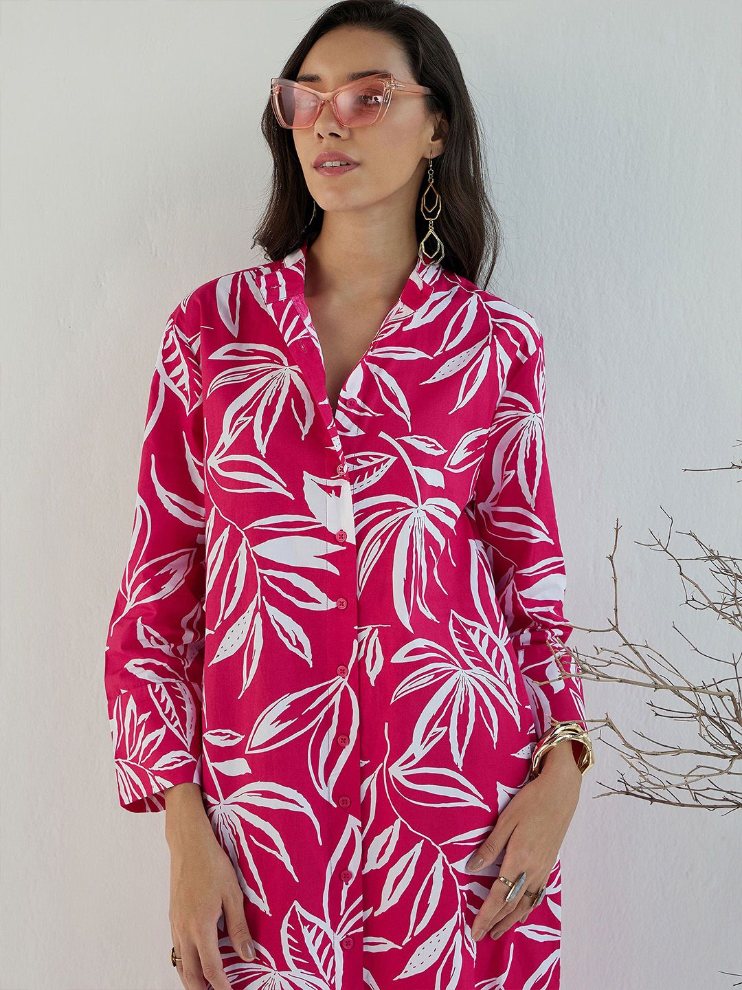 Pink Paprika by SASSAFRAS Women Conversational Printed A-Line Midi Dress