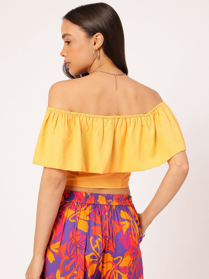 DressBerry Ruffle Ramble Dobby Bardot Crop Top