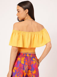 DressBerry Ruffle Ramble Dobby Bardot Crop Top