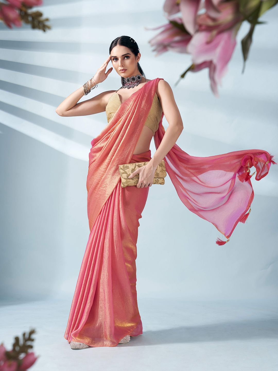Tikhi Imli Two Tone Poly Chiffon Saree