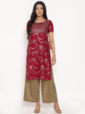 AURELIA Women Red Floral Printed Regular Kurta with Palazzos