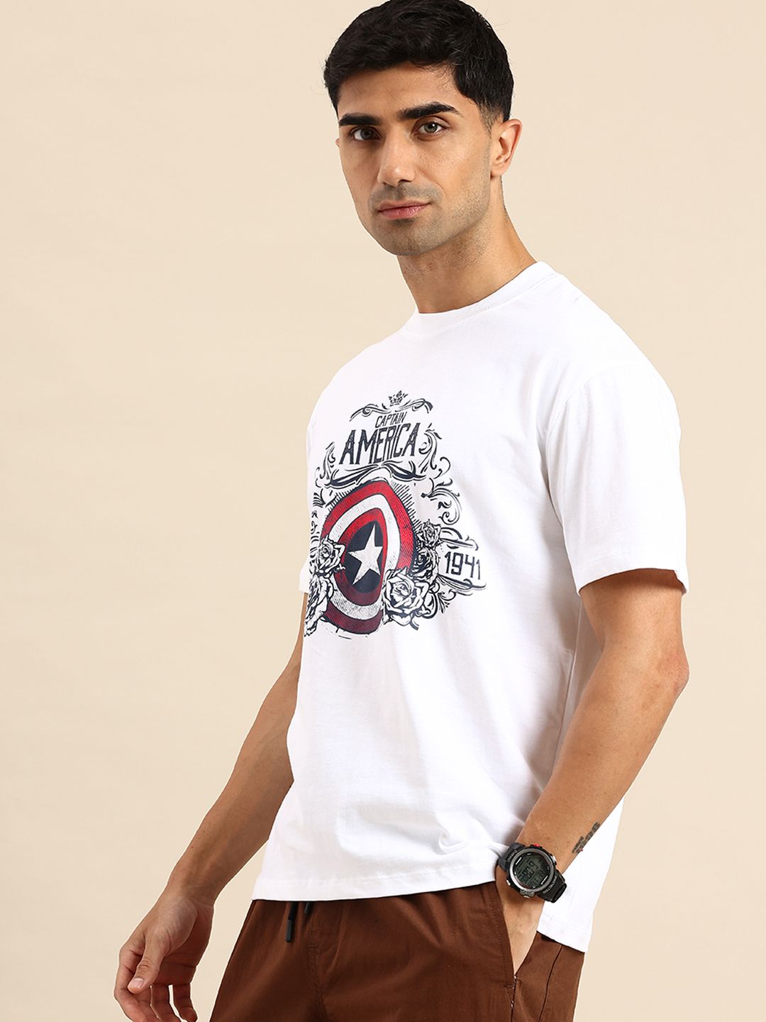 Being Human Captain America Printed Pure Cotton T-shirt