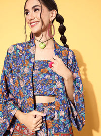 Berrylush Women Blue Printed Top with Shorts