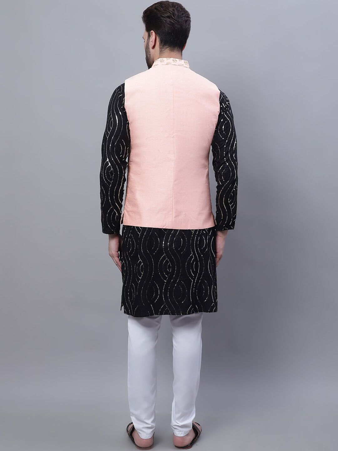 SOJANYA Embroidered Sequined Pure Cotton Kurta With Churidar With Nehru Jacket
