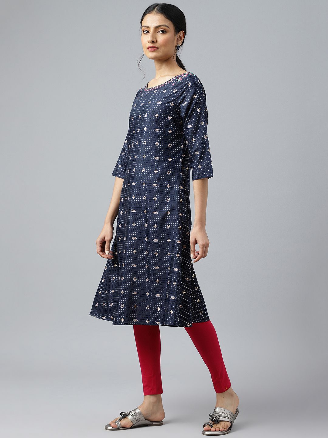 W Geometric Woven Design Thread Work A-Line Kurta