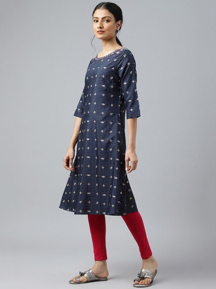 W Geometric Woven Design Thread Work A-Line Kurta
